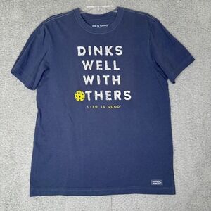 Life is Good Mens Crusher Tee Navy Blue Pickleball Dinks Well With Others Size M